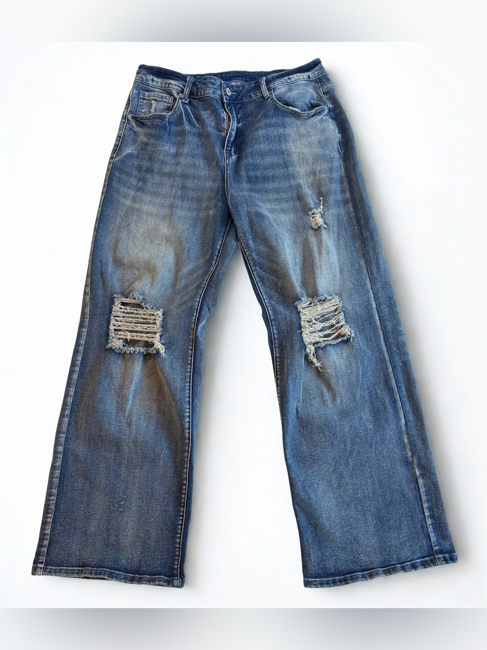 Sidefeel Women's High Waisted Ripped Flared Jeans Destroyed Wide Leg jeans 14